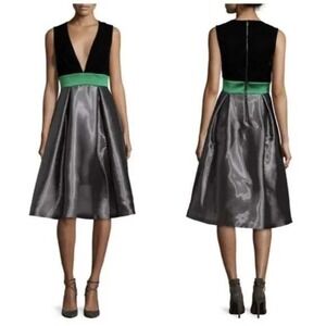 Sachin & Babi Noir Women Black Velvet Metallic Silver Pleated Cocktail Dress 6
